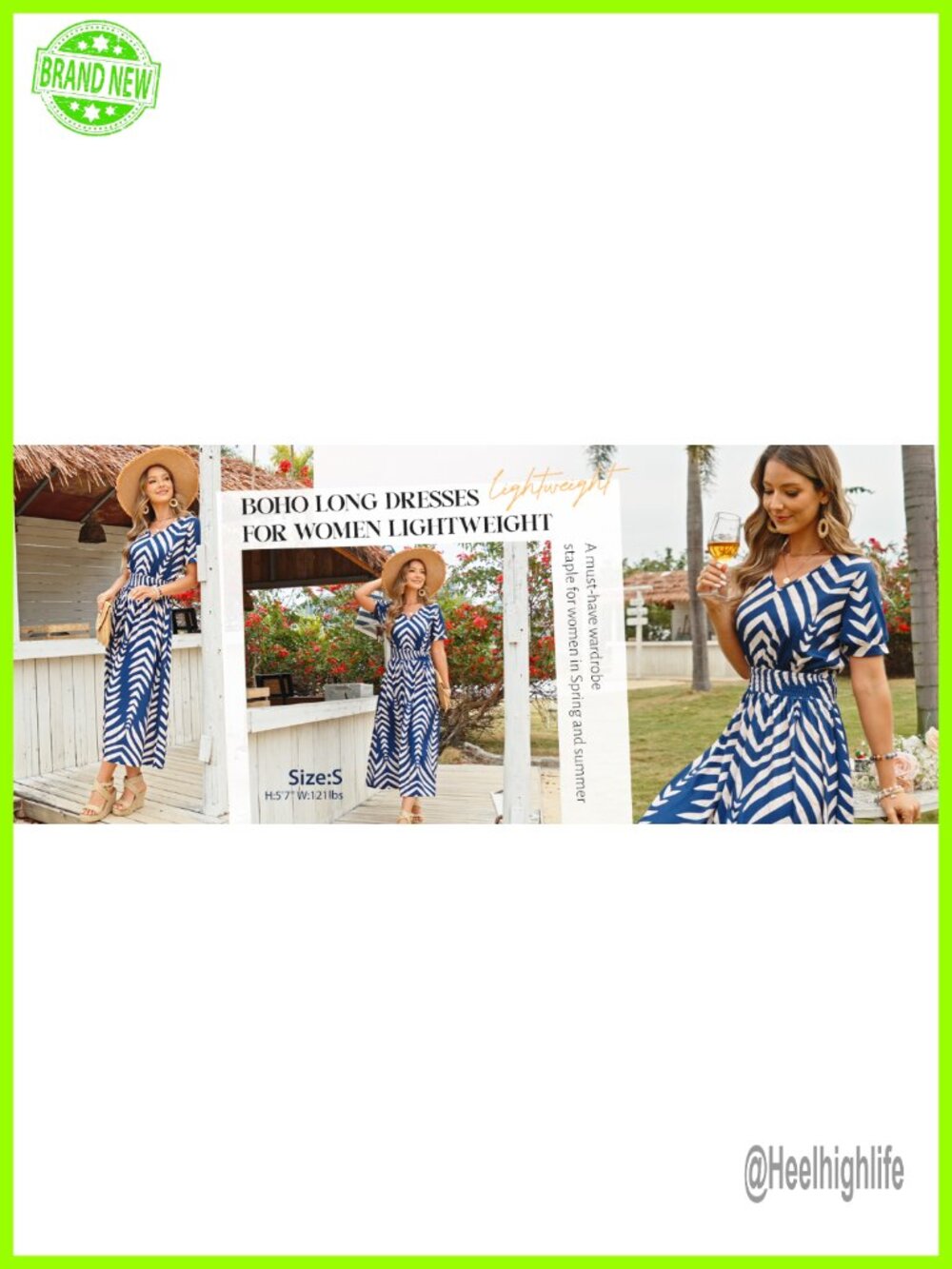 V Neck Maxi Dress with Smocked Waist A-Line Midi Dress for Women - Picture 6 of 7